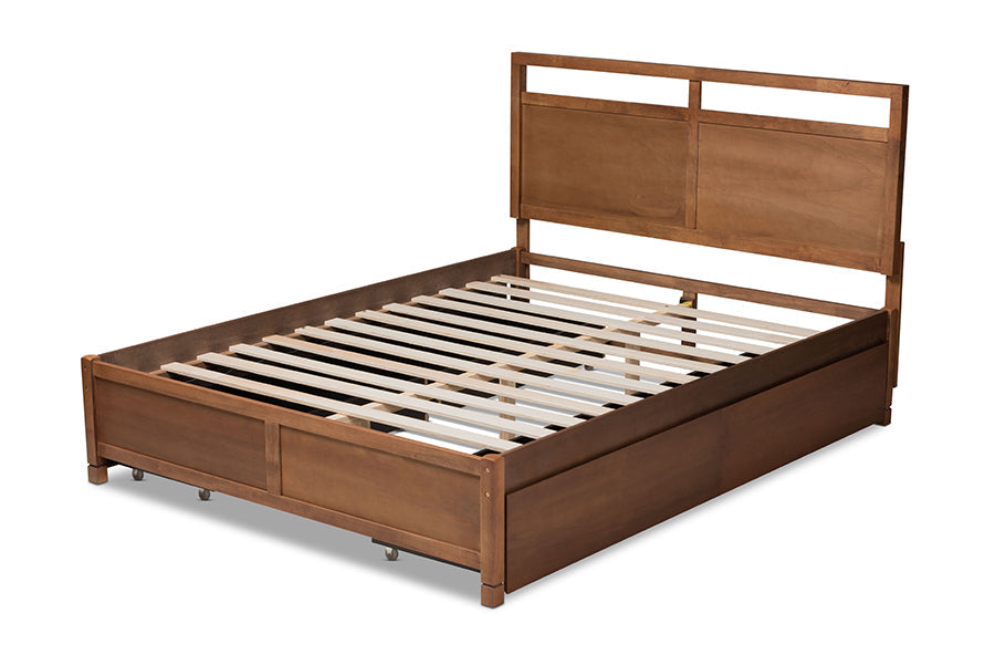 Baxton Studio Saffron Modern and Contemporary Walnut Brown Finished Wood Queen Size 4-Drawer Platform Storage Bed