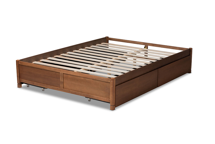 Baxton Studio Yara Modern and Contemporary Walnut Brown Finished Wood King Size 4-Drawer Platform Storage Bed Frame