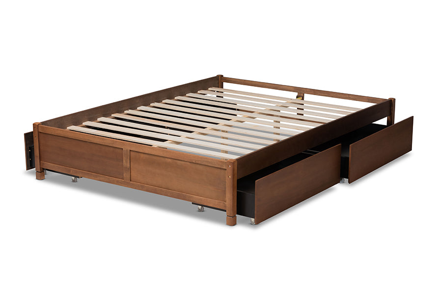 Baxton Studio Yara Modern and Contemporary Walnut Brown Finished Wood Queen Size 4-Drawer Platform Storage Bed Frame