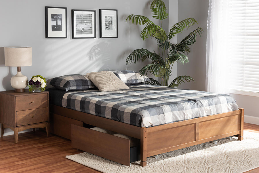 Baxton Studio Yara Modern and Contemporary Walnut Brown Finished Wood Full Size 4-Drawer Platform Storage Bed Frame