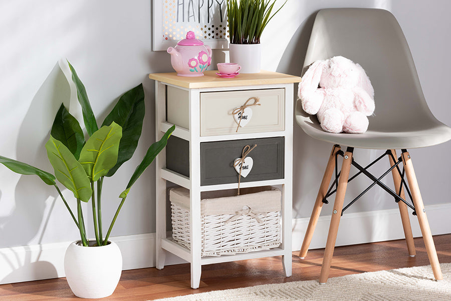Baxton Studio Diella Modern and Contemporary Multi-Colored Wood 2-Drawer Storage Unit with Basket