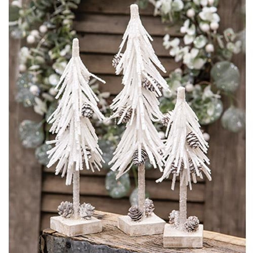 White Glittered Pinecone Tree 10"  (Pack of 4)