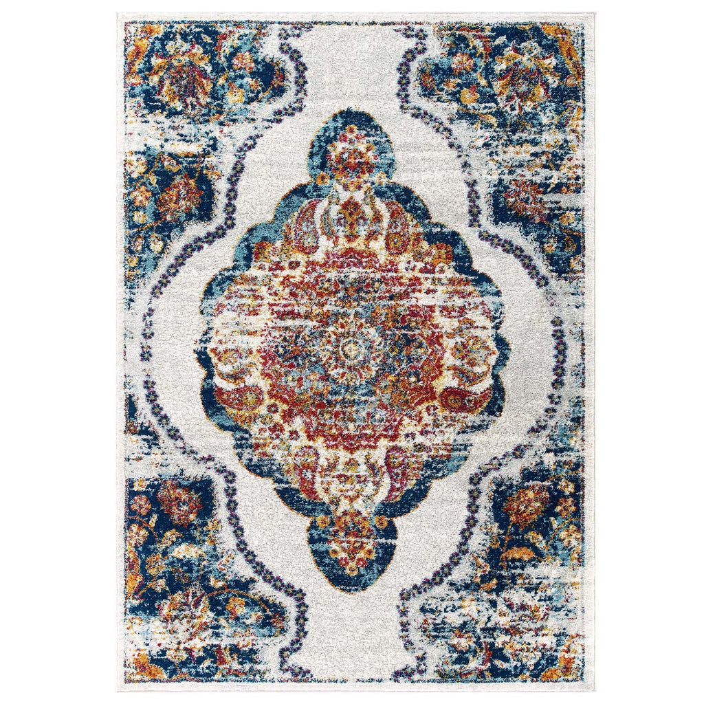Entourage Malia Distressed Vintage Floral Vintage Medallion 8x10 Area Rug by Modway