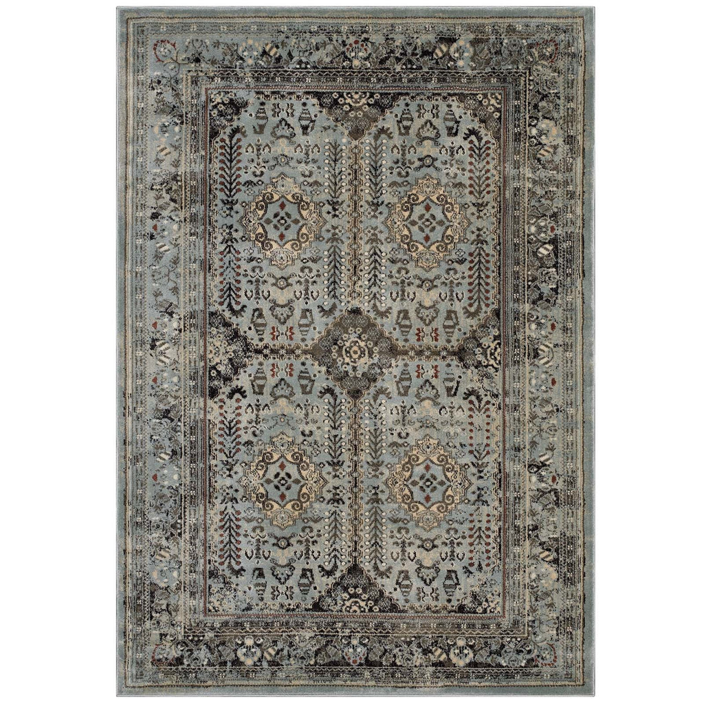 Enye Distressed Vintage Floral Lattice 5x8 Area Rug by Modway