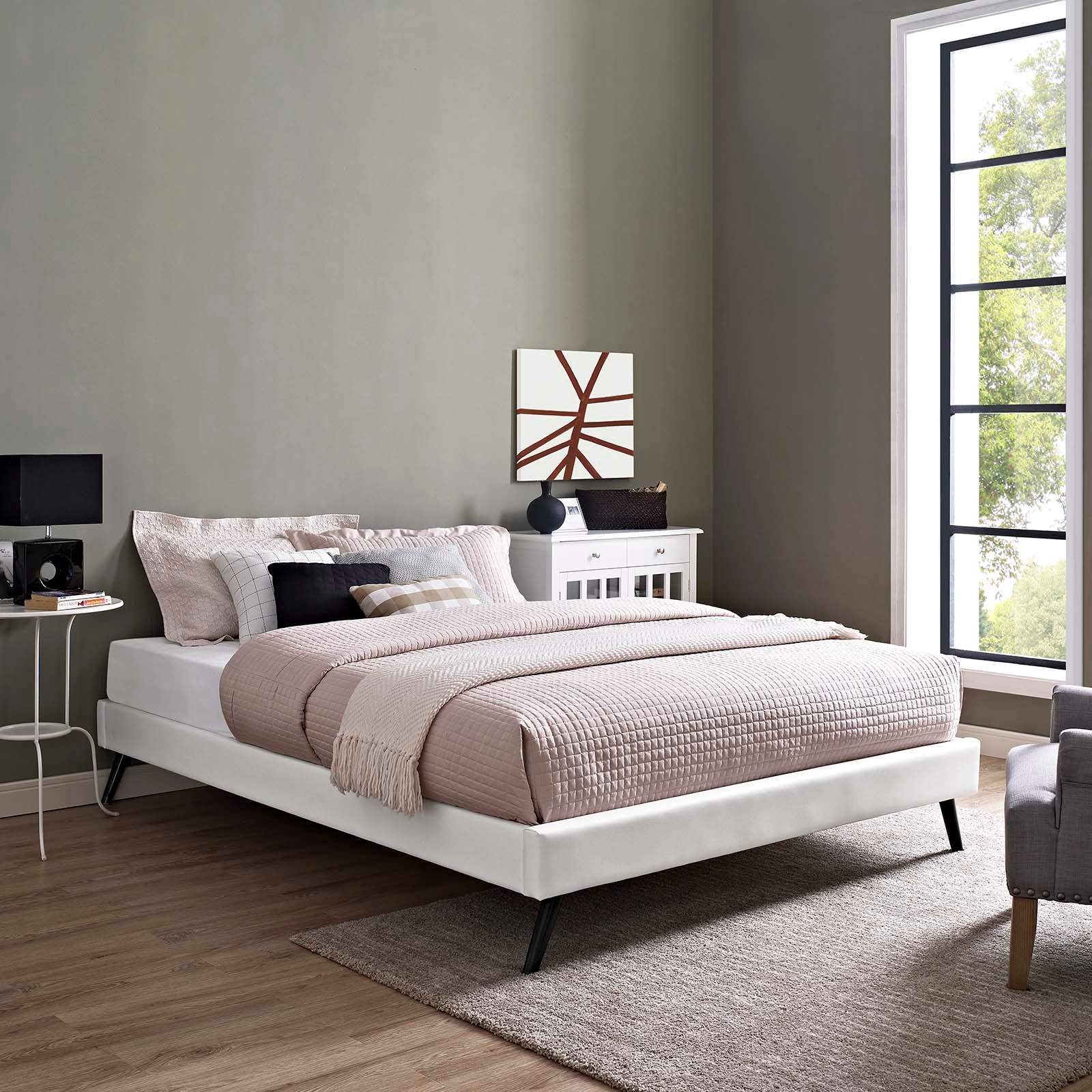 Loryn Vinyl King Bed Frame with Round Splayed Legs by Modway