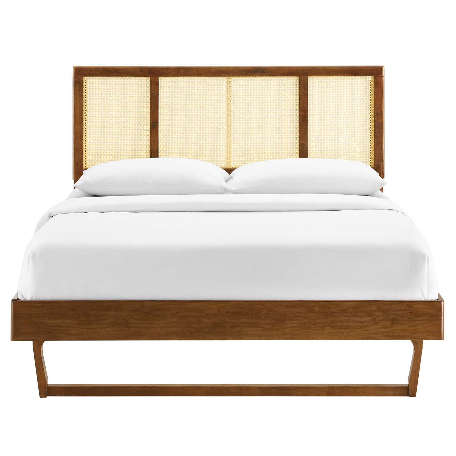 Kelsea Cane and Wood King Platform Bed With Angular Legs by Modway