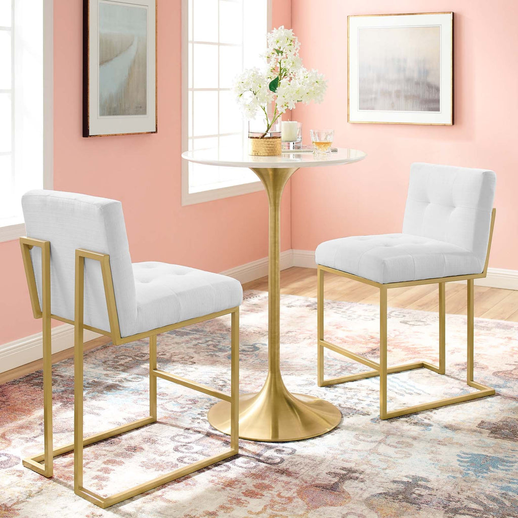 Privy Gold Stainless Steel Upholstered Fabric Counter Stool Set of 2 by Modway