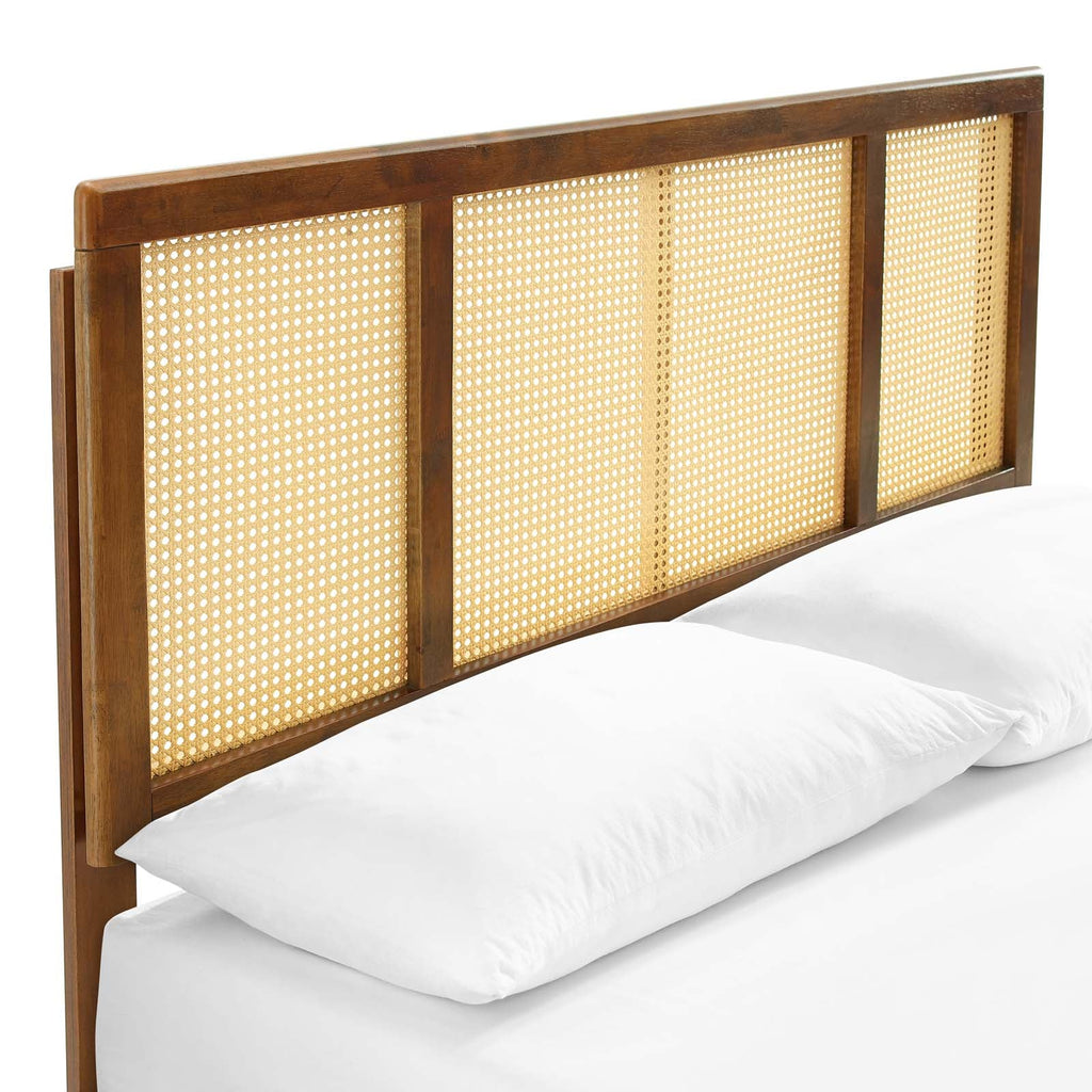 Kelsea Cane and Wood King Platform Bed With Angular Legs by Modway