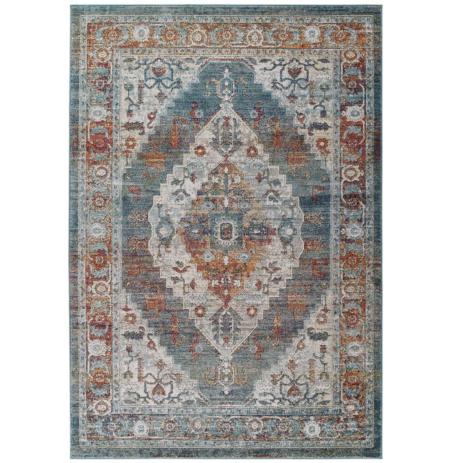 Tribute Camellia Distressed Vintage Floral Vintage Medallion 5x8 Area Rug by Modway