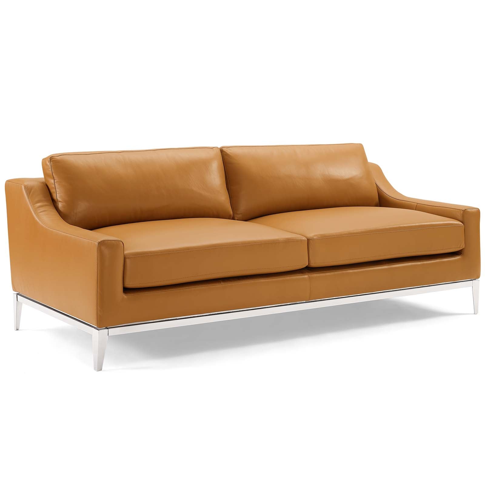 Harness 83.5" Stainless Steel Base Leather Sofa by Modway