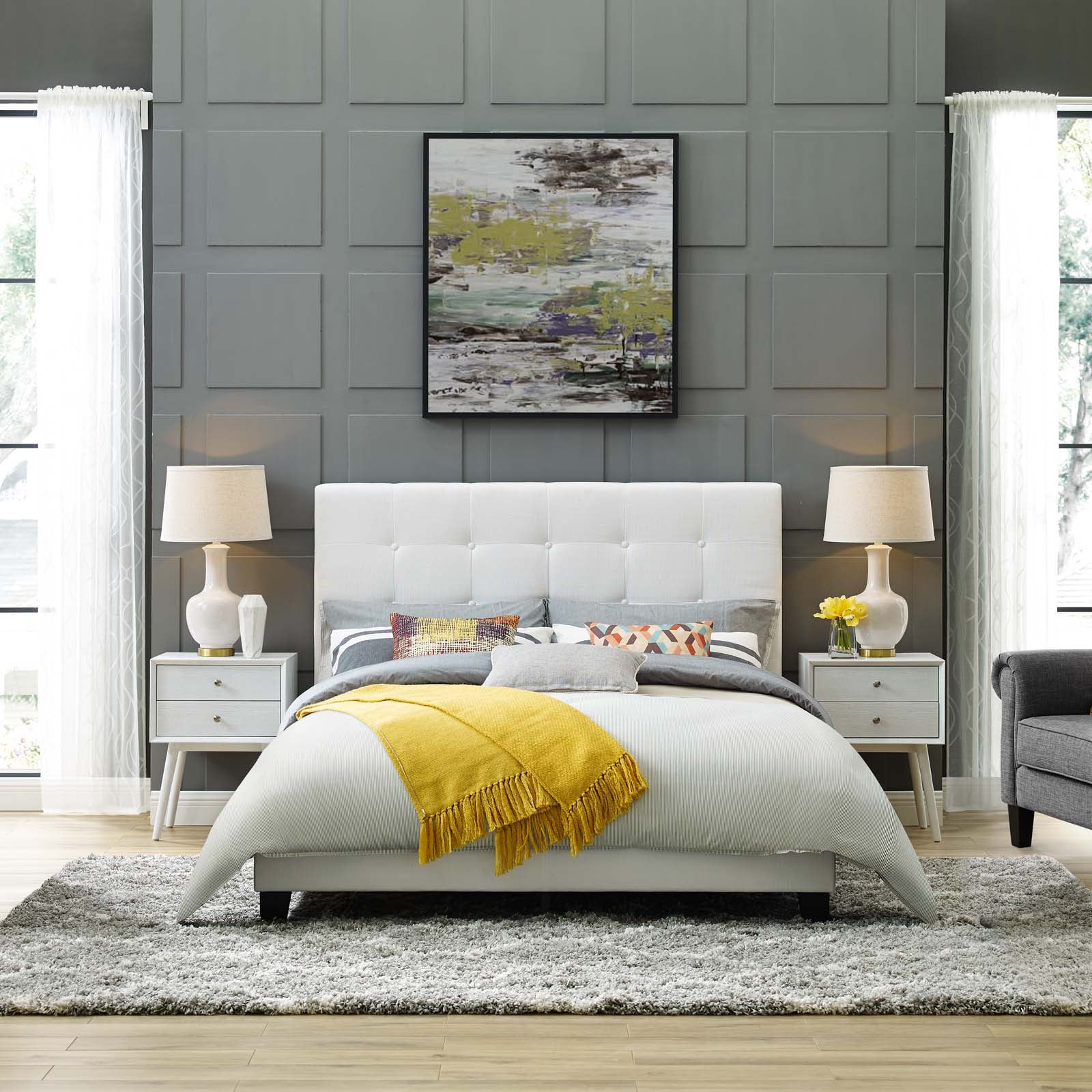 Melanie Tufted Button Upholstered Fabric Full Platform Bed by Modway