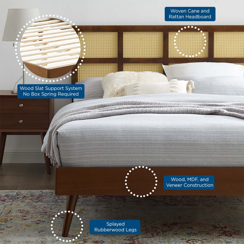 Sidney Cane and Wood King Platform Bed With Splayed Legs by Modway