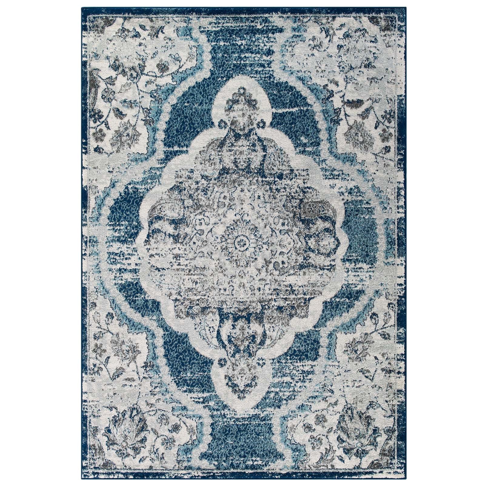 Entourage Malia Distressed Vintage Floral Vintage Medallion 5x8 Area Rug by Modway