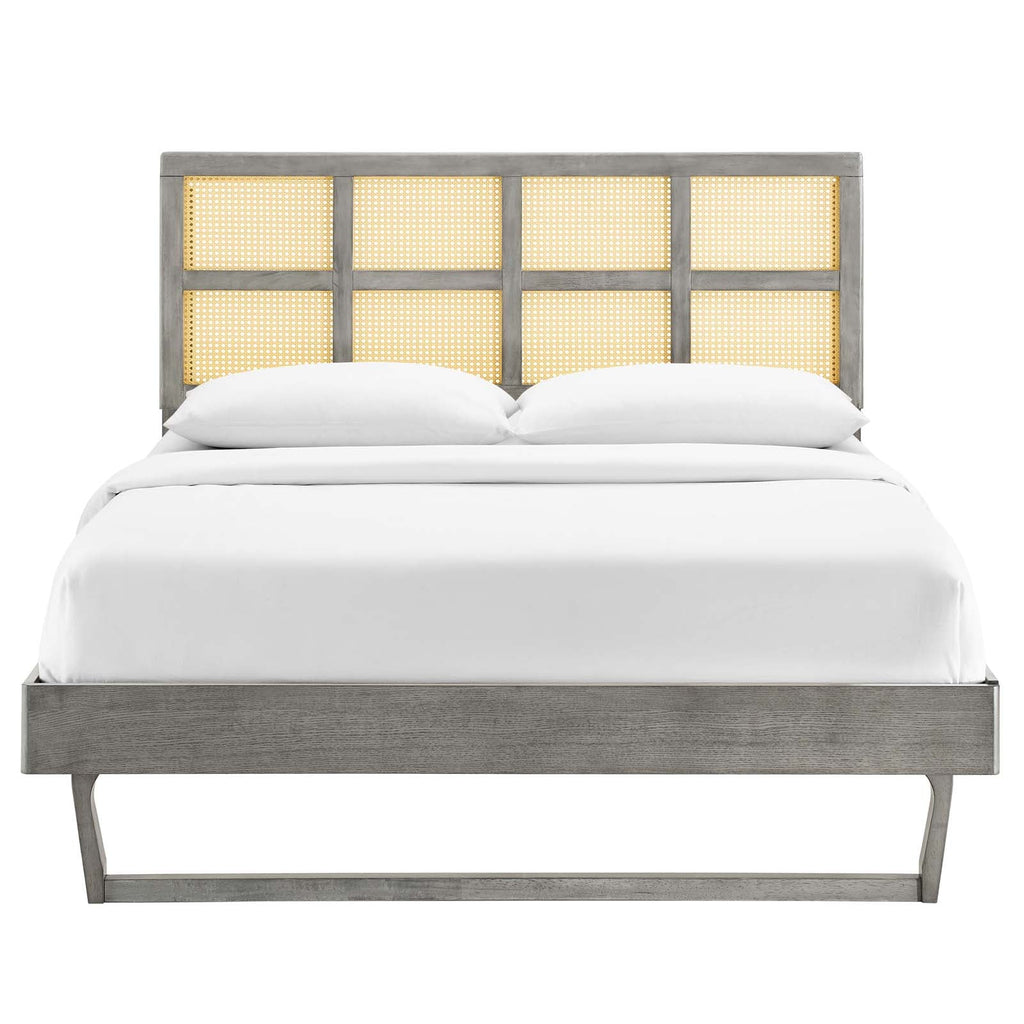 Sidney Cane and Wood Queen Platform Bed With Angular Legs by Modway