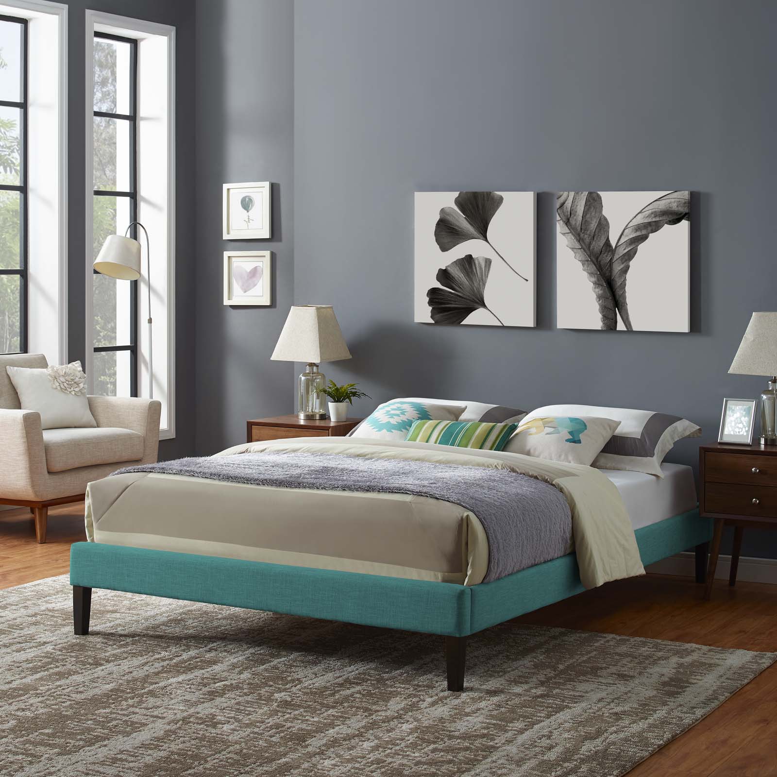 Tessie Fabric King Bed Frame with Squared Tapered Legs by Modway