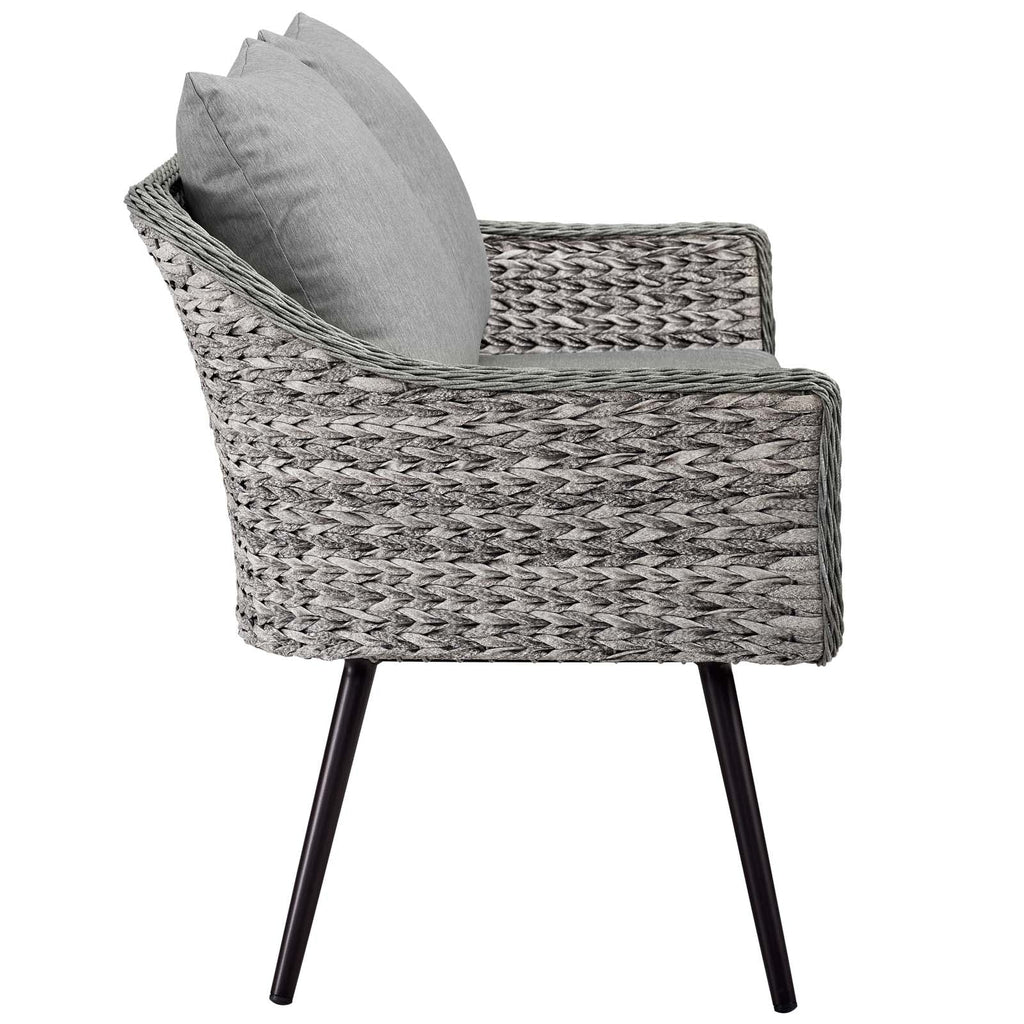 Endeavor 4 Piece Outdoor Patio Wicker Rattan Loveseat Armchair and Coffee Table Set by Modway