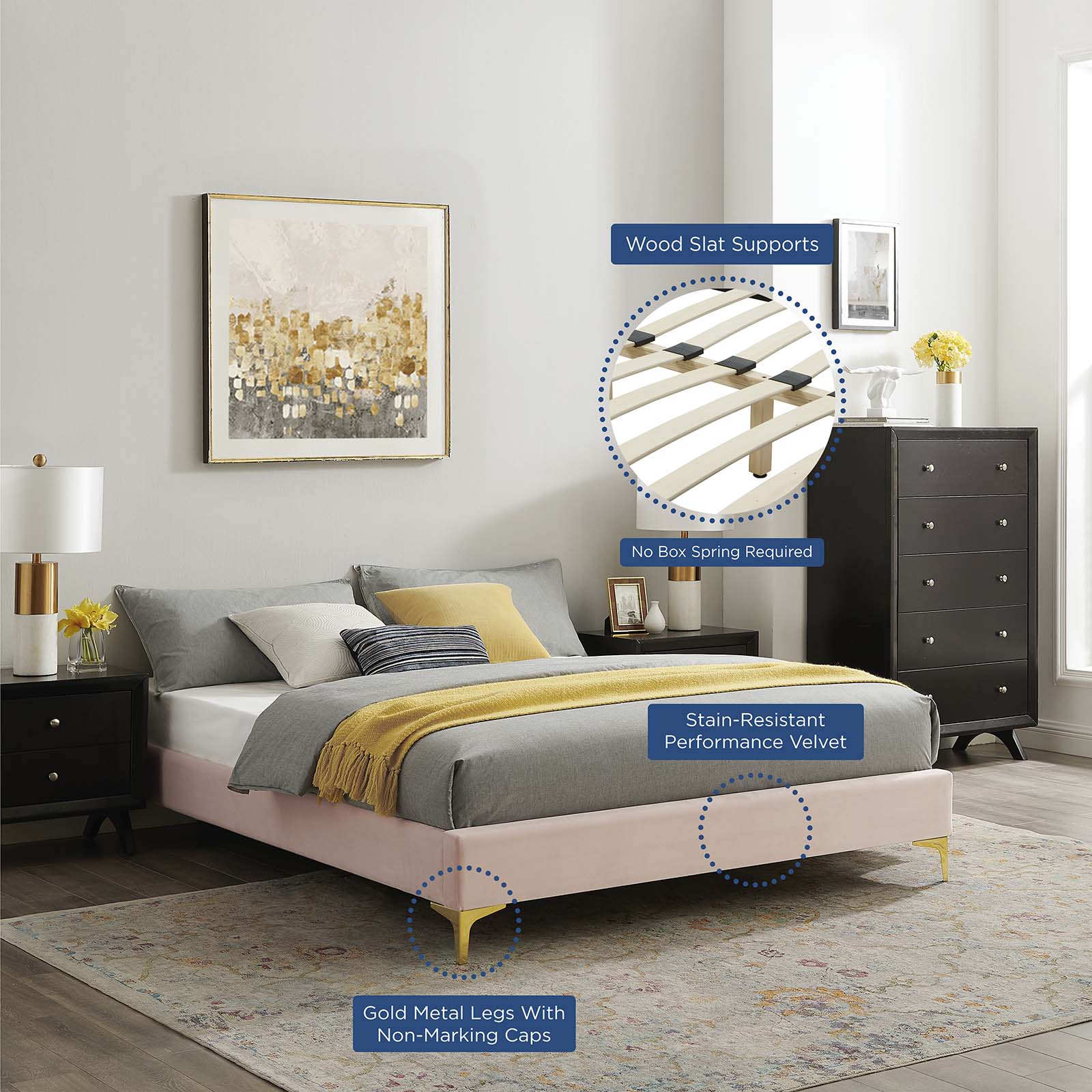Sutton Performance Velvet King Bed Frame by Modway