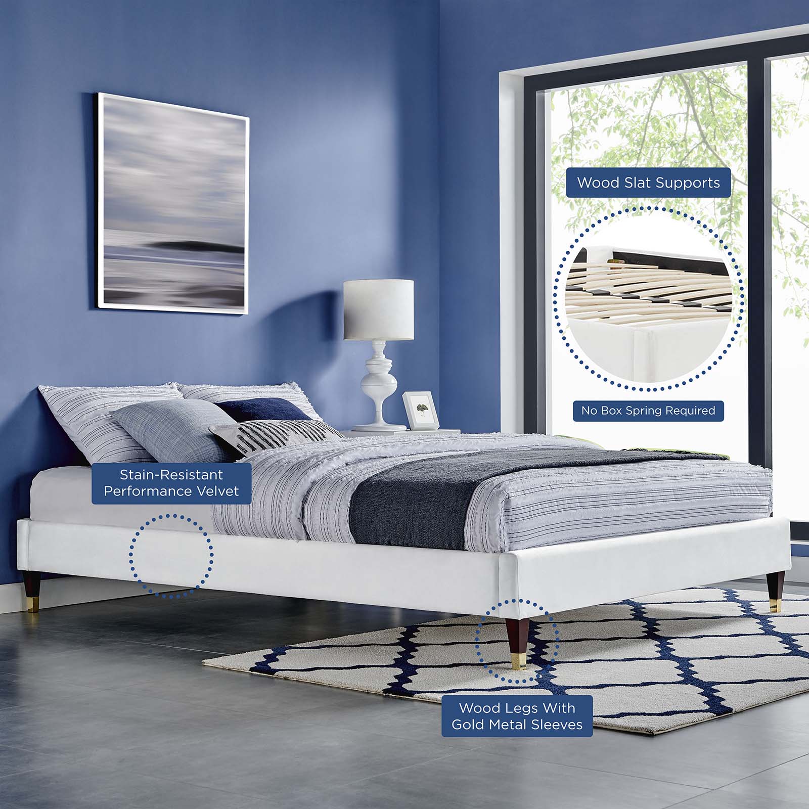 Harlow Performance Velvet Queen Platform Bed Frame by Modway