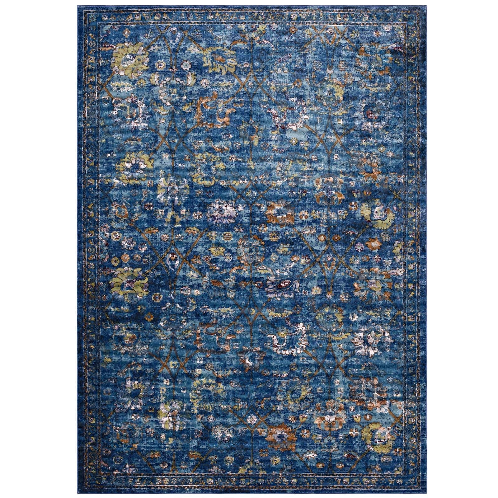 Minu Distressed Floral Lattice 5x8 Area Rug by Modway