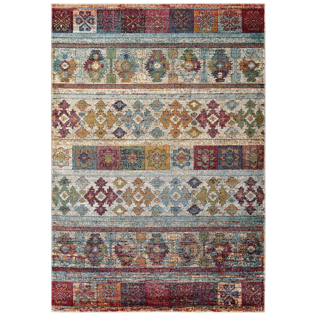 Tribute Nala Distressed Vintage Floral Lattice 8x10 Area Rug by Modway