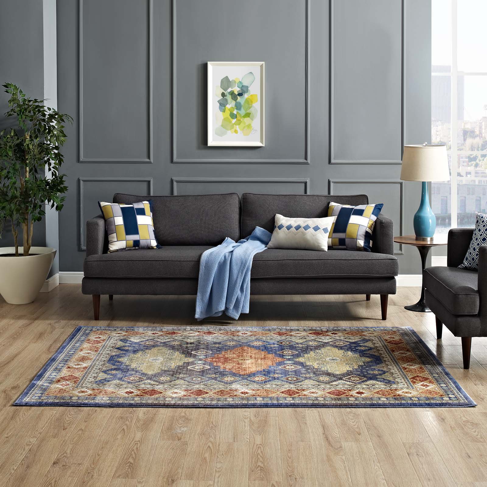 Atzi Distressed Southwestern Diamond Floral 4x6 Area Rug by Modway