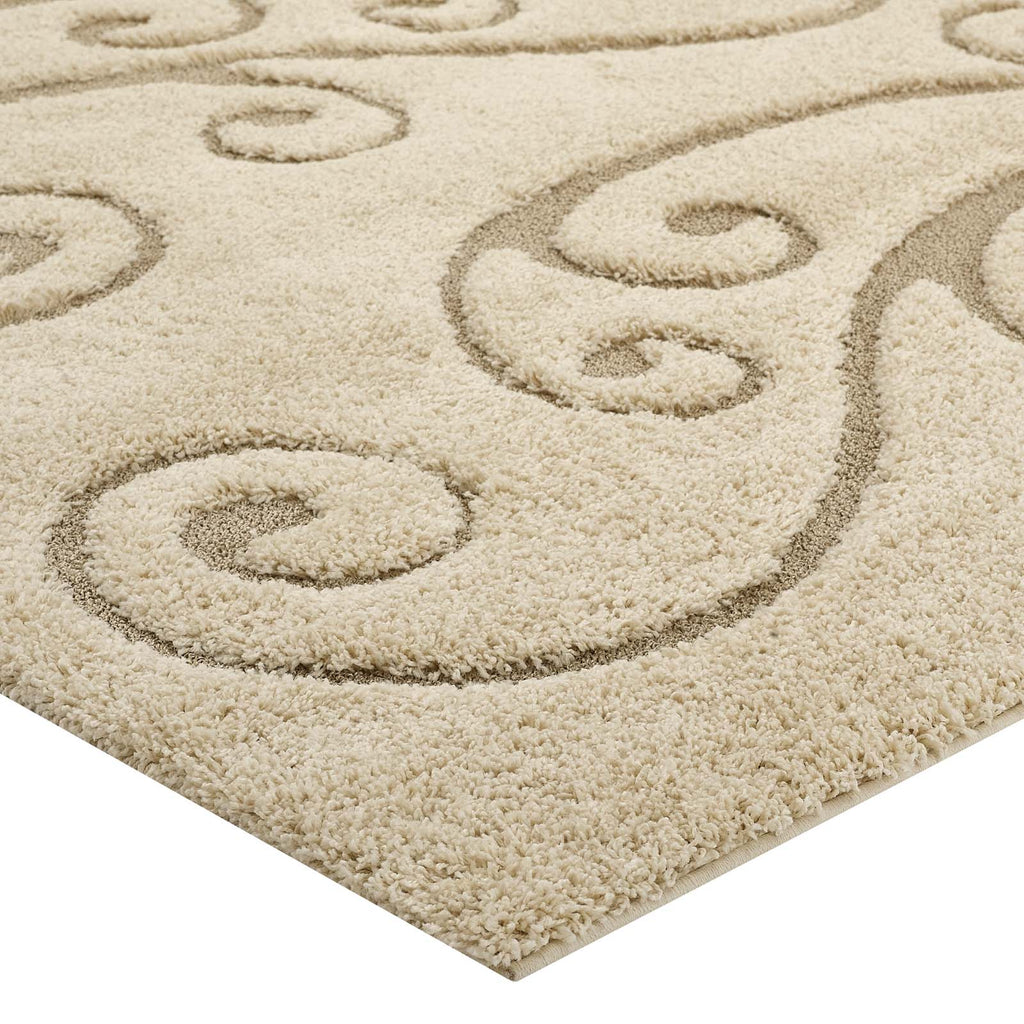 Jubilant Sprout Scrolling Vine Shag 5x8 Area Rug by Modway