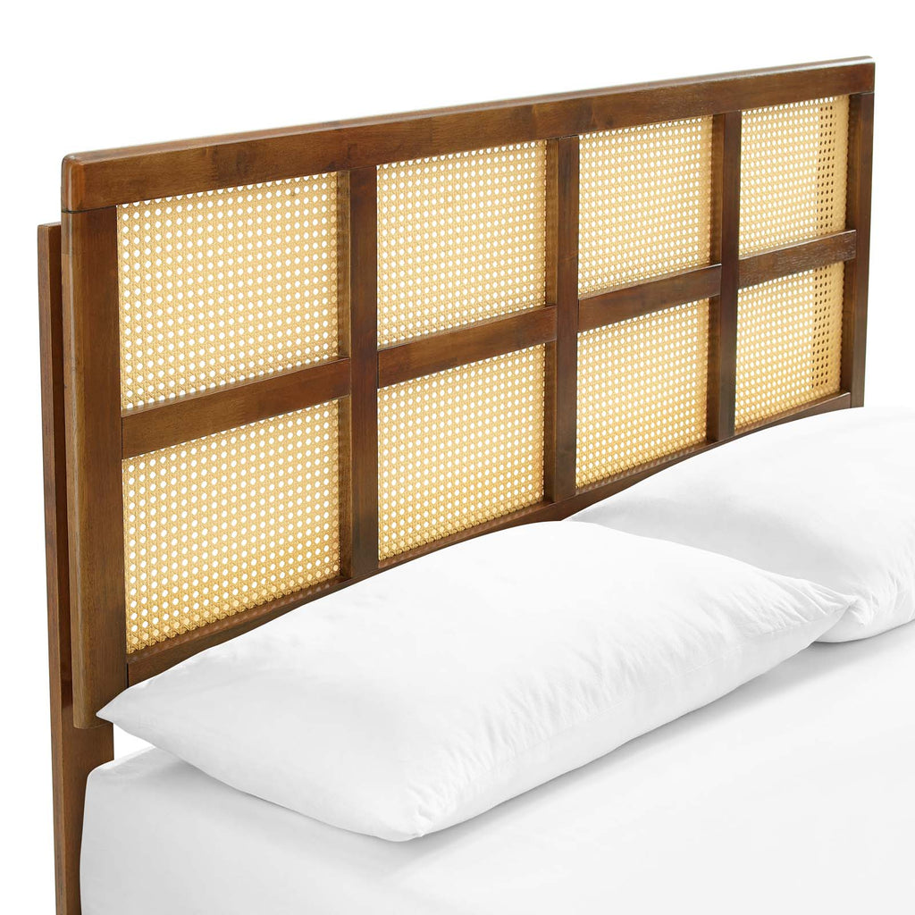 Sidney Cane and Wood King Platform Bed With Angular Legs by Modway