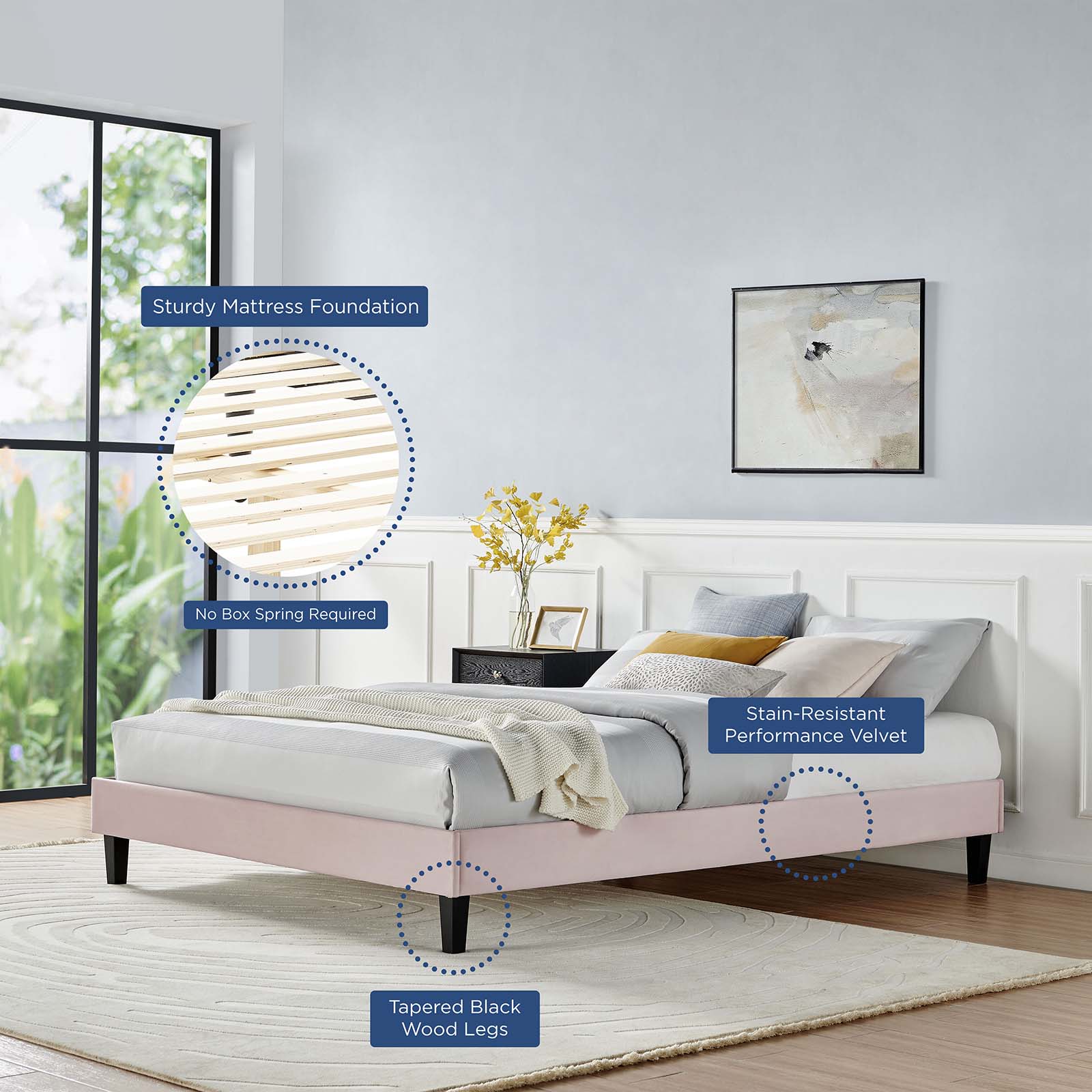 Reign Performance Velvet Queen Platform Bed Frame by Modway