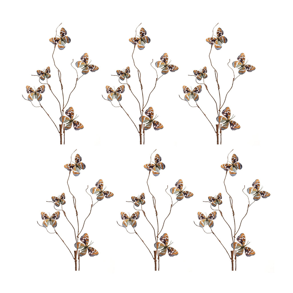 Blue and Orange Wire Butterfly Spray (Set of 6)