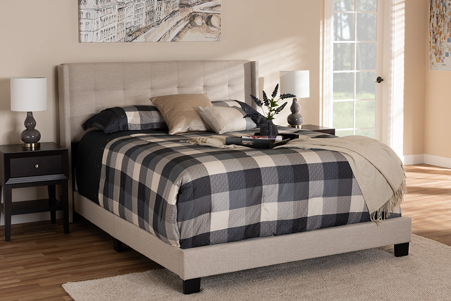 Baxton Studio Lisette Modern and Contemporary Beige Fabric Upholstered Queen Size Bed