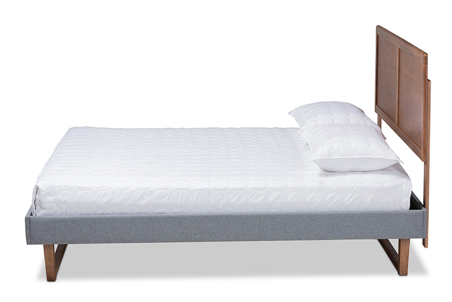 Baxton Studio Allegra Mid-Century Modern Dark Grey Fabric Upholstered and Ash Walnut Brown Finished Wood Full Size Platform Bed