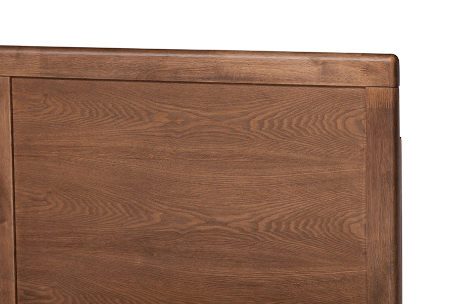 Baxton Studio Allegra Mid-Century Modern Dark Grey Fabric Upholstered and Ash Walnut Brown Finished Wood Full Size Platform Bed