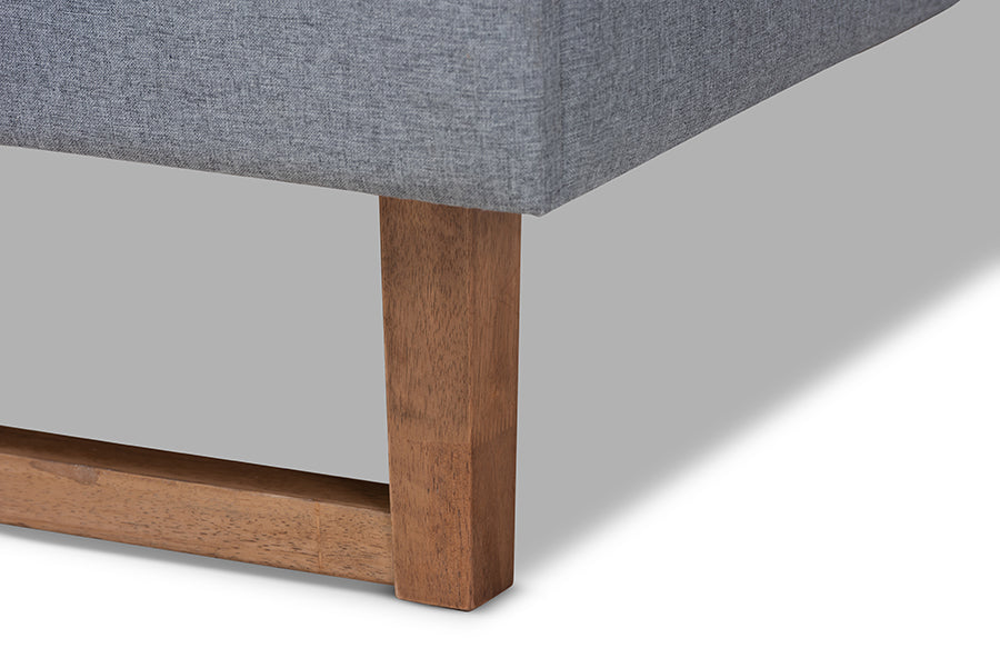 Baxton Studio Allegra Mid-Century Modern Dark Grey Fabric Upholstered and Ash Walnut Brown Finished Wood Full Size Platform Bed