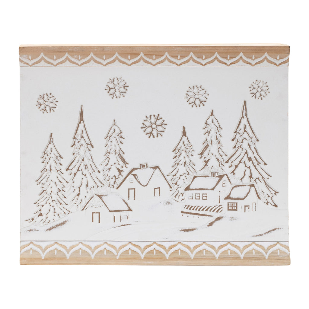 Carved Wood Winter Village Wall Art 19"L