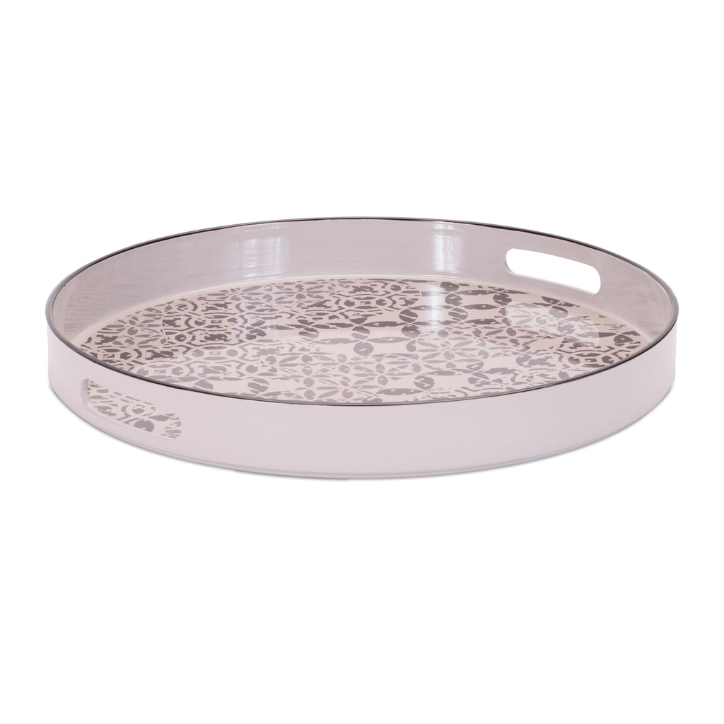 Round Ornate Geometric Print Tray 17.5"D