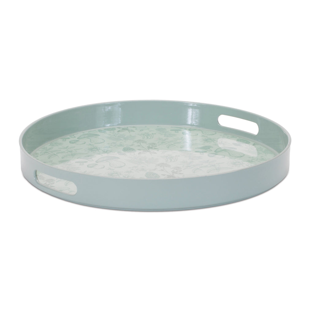 Round Mushroom and Floral Print Tray 13.5"D