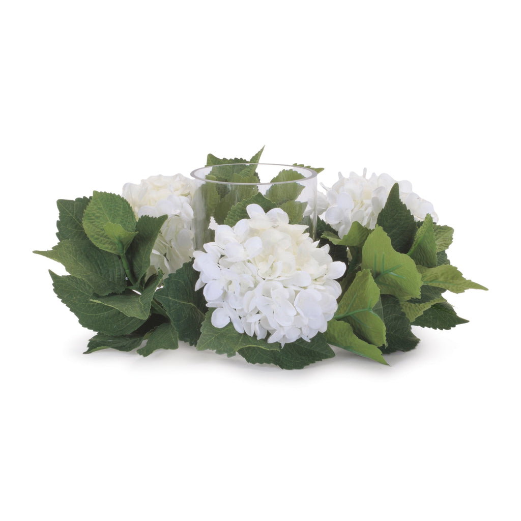 Hydrangea Candle Ring with Glass Hurricane (Set of 2)