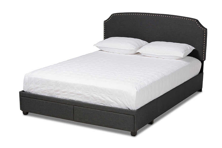 Baxton Studio Larese Dark Grey Fabric Upholstered 2-Drawer Queen Size Platform Storage Bed