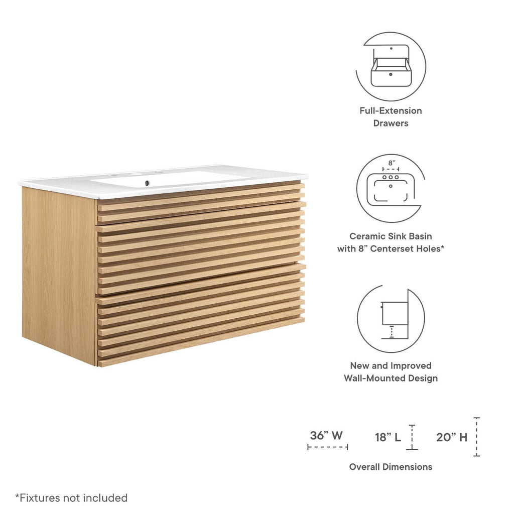 Render 36" Wall-Mount Bathroom Vanity by Modway