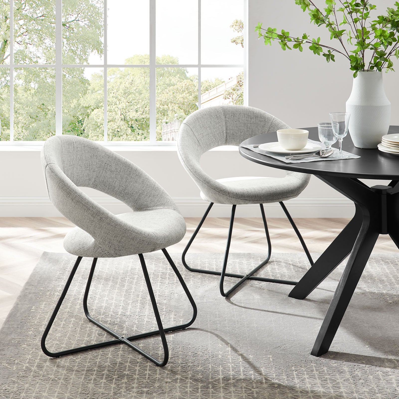 Nouvelle Upholstered Fabric Dining Chair Set of 2 by Modway