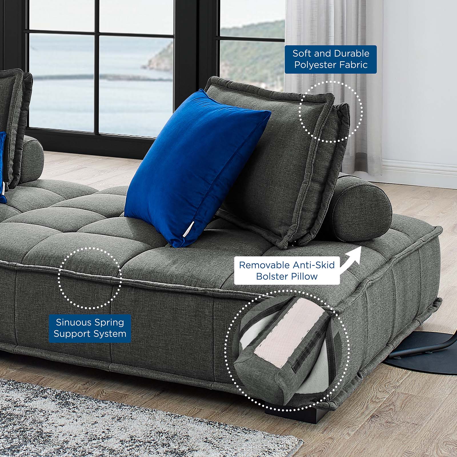 Saunter 3-Piece Tufted Fabric Fabric Sofa by Modway