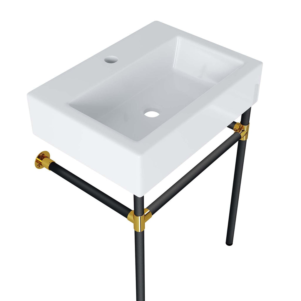 Redeem 24" Wall-Mount Black Stainless Steel Bathroom Vanity by Modway
