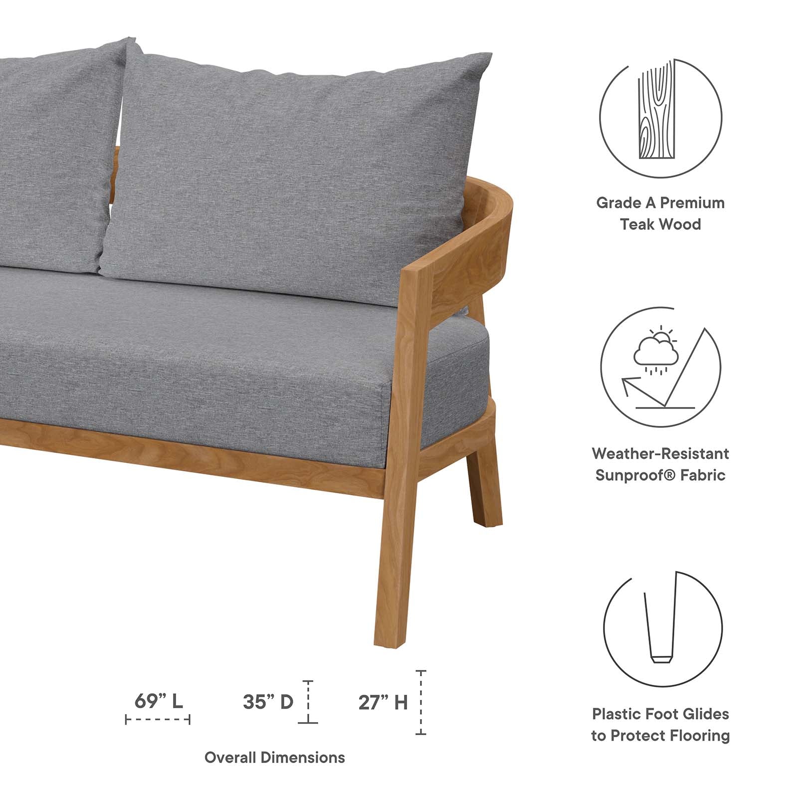 Brisbane Teak Wood Outdoor Patio Loveseat by Modway