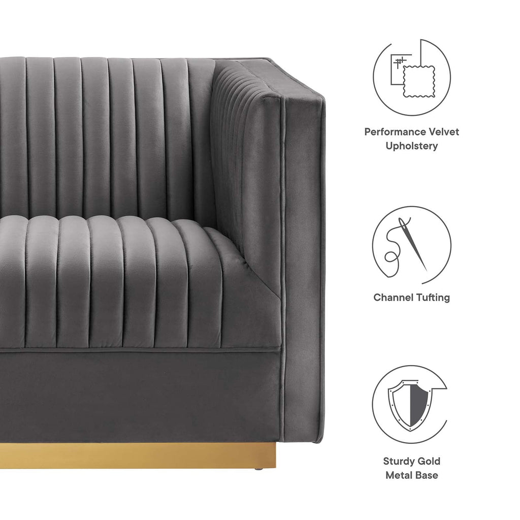 Sanguine Channel Tufted Performance Velvet 3-Seat Modular Sectional Sofa by Modway