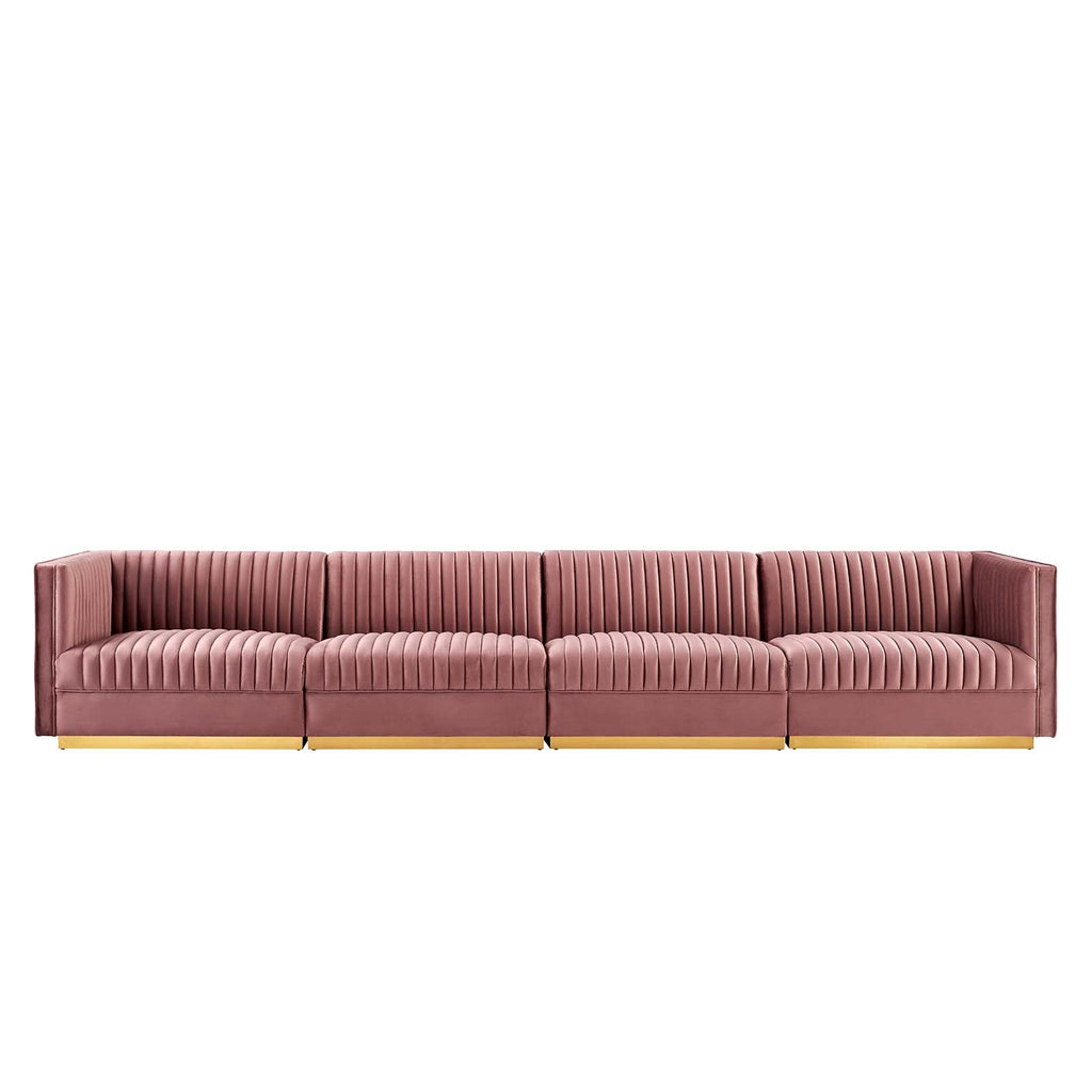 Sanguine Channel Tufted Performance Velvet 4-Seat Modular Sectional Sofa by Modway