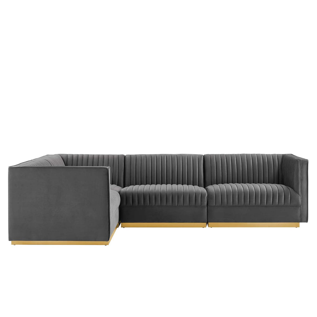 Sanguine 4-Piece Channel Tufted Performance Velvet Left-Facing Modular Sectional Sofa by Modway
