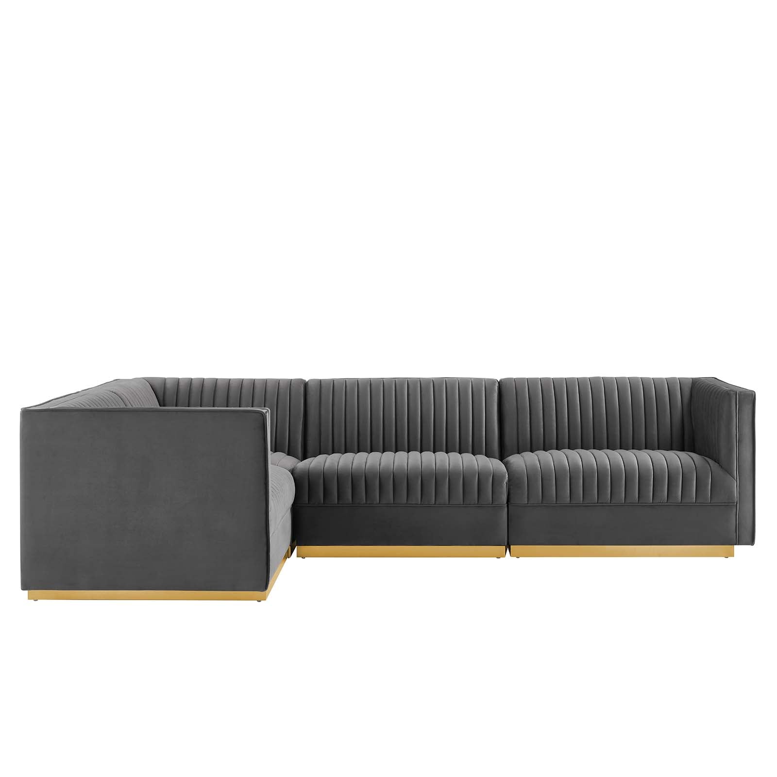 Sanguine 4-Piece Channel Tufted Performance Velvet Left-Facing Modular Sectional Sofa by Modway