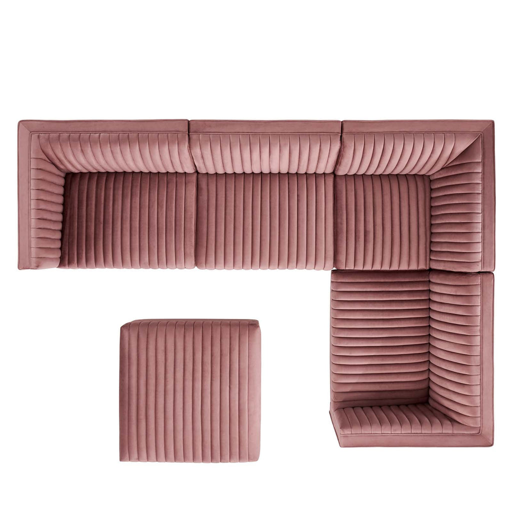 Sanguine 5-Piece Channel Tufted Performance Velvet Right-Facing Modular Sectional Sofa by Modway