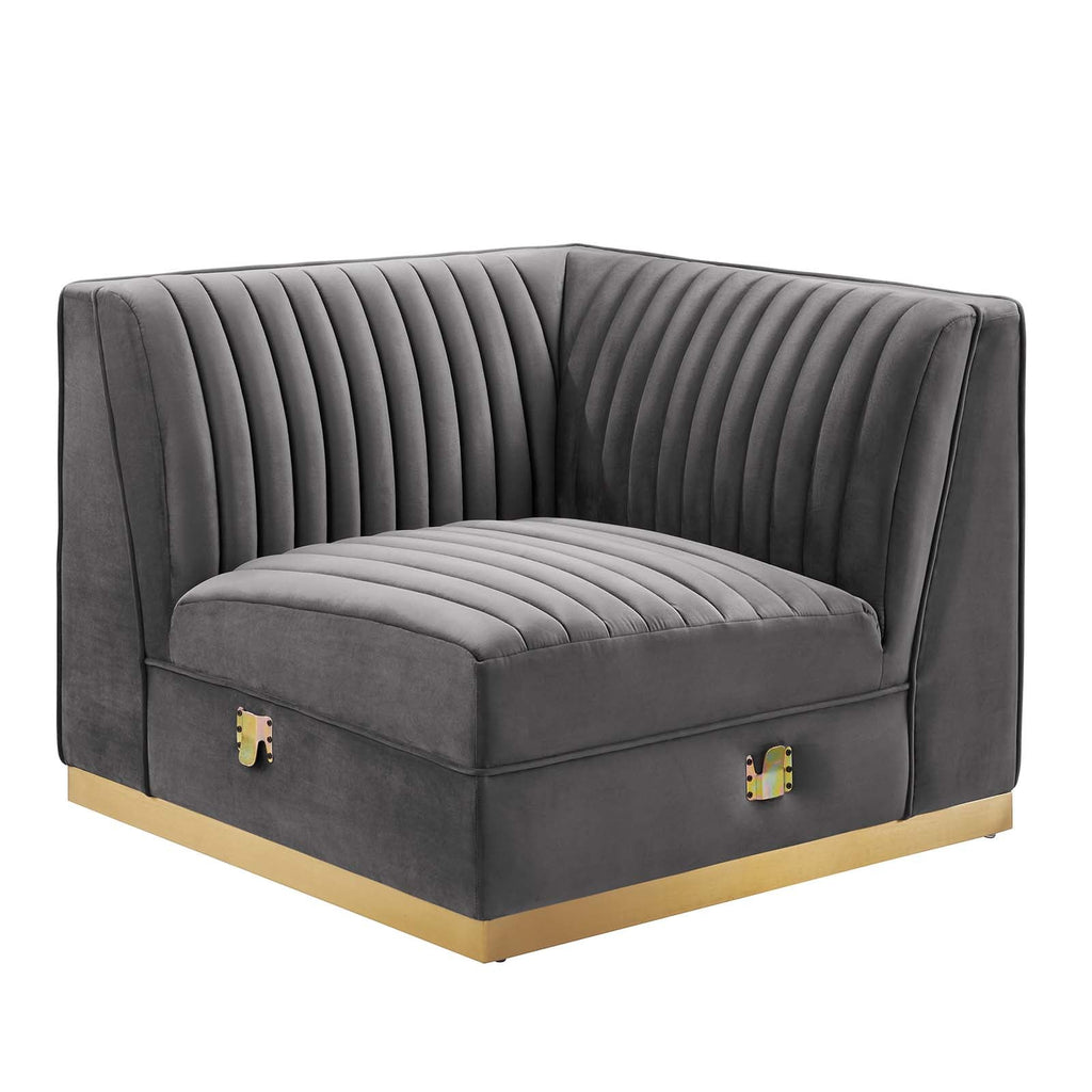 Sanguine Channel Tufted 5-Piece Right-Facing Modular Sectional Sofa in Navy