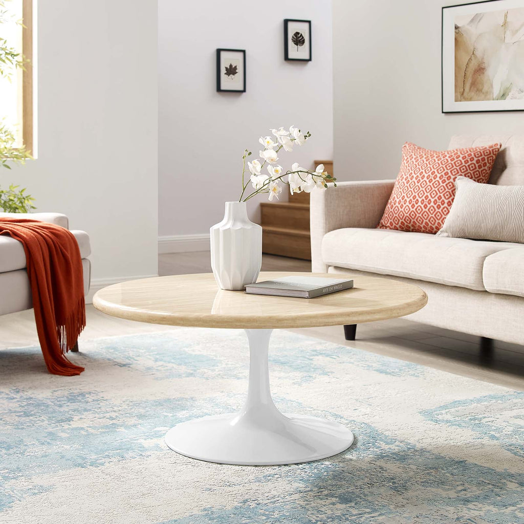 Lippa 36" Round Faux Travertine Coffee Table by Modway